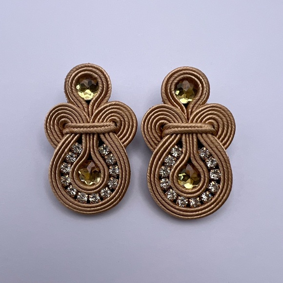 Elegant Gold Art Deco-Inspired Dangle Earrings - Stylish Soutache Earrings - Picture 4 of 10